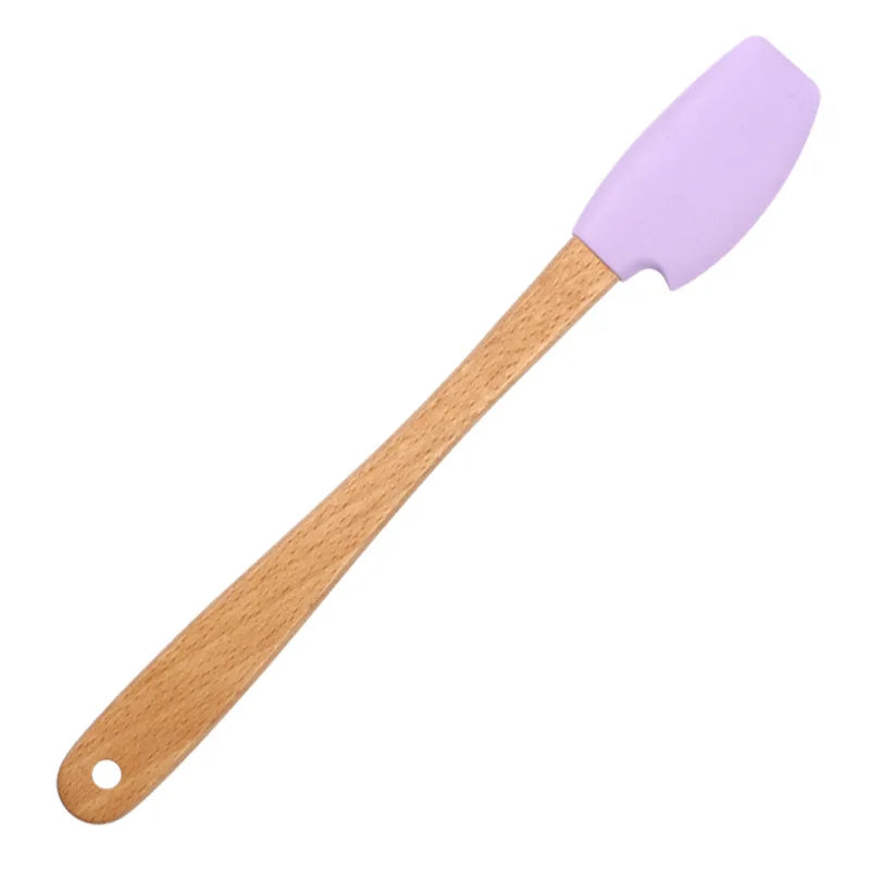 Juego de utensilios de cocina de silicona con mango de madera, 5 uds., raspador, cepillo, cuchara, herramientas para hornear para niños