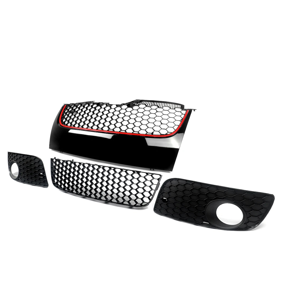 Parachoques delantero superior e inferior, rejilla de malla, moldura roja para 06-09 VW Jetta GTI GLI /MK5