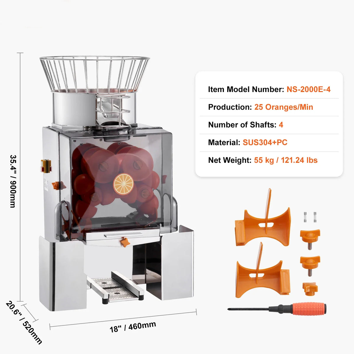 Exprimidor de Naranjas Comercial Automático de Acero Inoxidable con Caja de Filtro Extraíble 