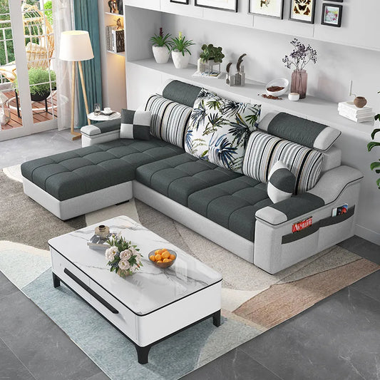 # Juego de Sofás de Tela de Látex en Forma de L, Diseño Moderno y Simple, para Apartamentos Grandes y Pequeños, Combinación Modular para Sala de Estar con Esponja