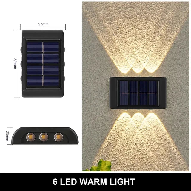 Lámpara Solar de pared para exteriores, luz cálida, impermeable, iluminación luminosa arriba y abajo, luces decorativas para balcón, patio y jardín, pared Exterior