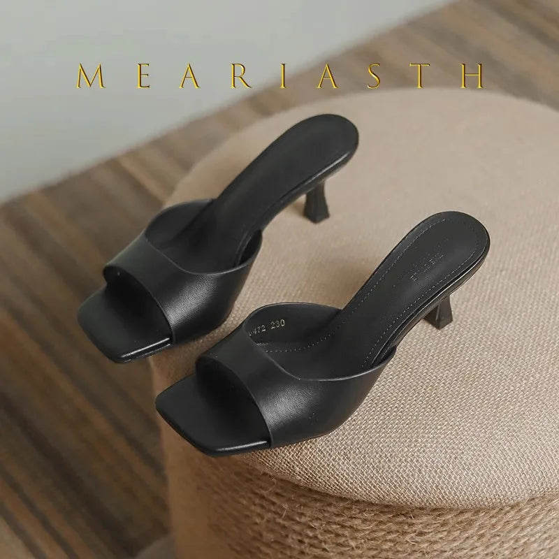 2025 nuevo verano cabeza cuadrada punta abierta zapatillas de tacón alto para mujer zapatos de fiesta de cuero pu serie Sandalias de tacón fino zapatillas de mujer