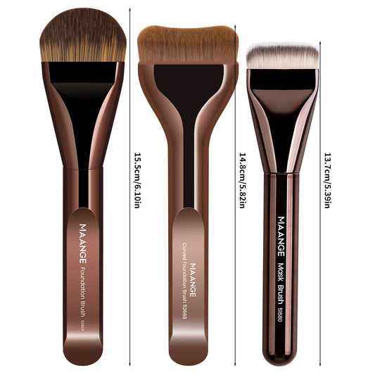 MAANGE Juego de 3 Brochas de Maquillaje con Tubo de Aluminio, Brocha para Base de Maquillaje, Brocha Delgada para Base, Brocha Kabuki, Herramientas de Maquillaje para Chicas