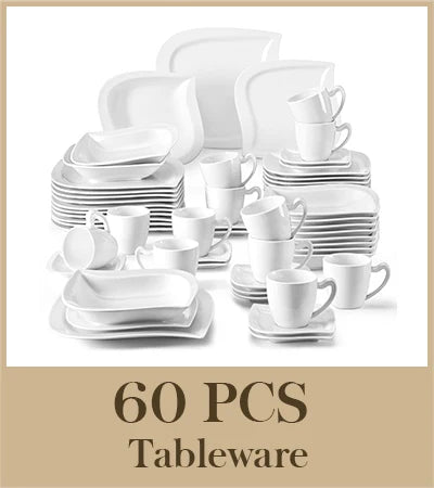 MALACASA-Juego de vajilla de porcelana blanca, juego de tazas, platillos, platos de cena, postre, sopa, servicio de vajilla para 30/60, 6/12 piezas