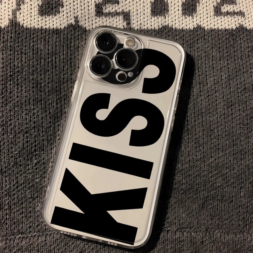 Kiss fundas de teléfono en inglés para iPhone 17 16 15 14 Plus 13 12 11 Pro Max Plus 17 Air funda de silicona transparente Coque