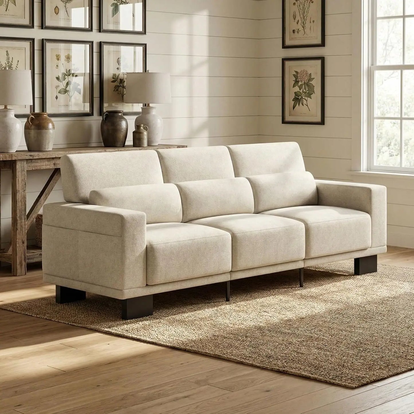 Sofá Moderno de 3 Plazas de 89 Pulgadas, Tapizado en Chenilla, con Reposabrazos Anchos y Cojines Profundos, para Sala de Estar, Dormitorio o Apartamento, Color Gris Oscuro, Personalizable
