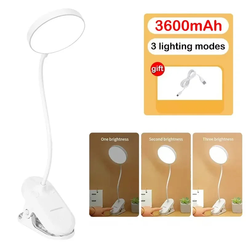 Lámpara de mesa Led, luz nocturna recargable por USB con abrazadera plegable, soporte de estudio, lámpara de lectura táctil, 3 modos de atenuación, luz de protección ocular