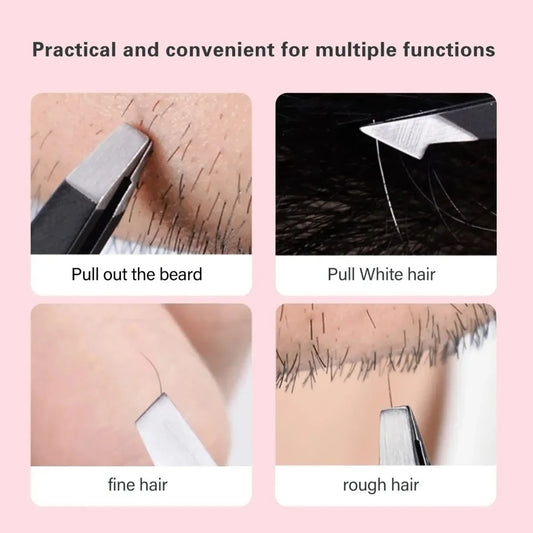 Pinzas de Acero Inoxidable para Cejas con Cuchilla de Recorte, Punta Inclinada y Plana, Depilador de Cejas, Pestañas, Barba, Párpado Doble, Maquillaje, Regalo