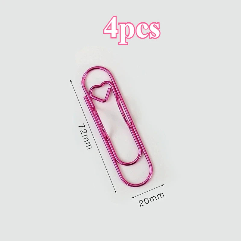 Clip multifuncional para bolígrafo con diseño de amor, 4 unidades, clip de papel portátil con botón para colgar, accesorios de papelería para cuadernos
