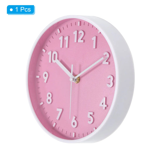 Reloj de pared de 8 pulgadas Número 3D Relojes de pared redondos silenciosos sin tictac con pilas de cuarzo para oficina dormitorio decorativo rosa