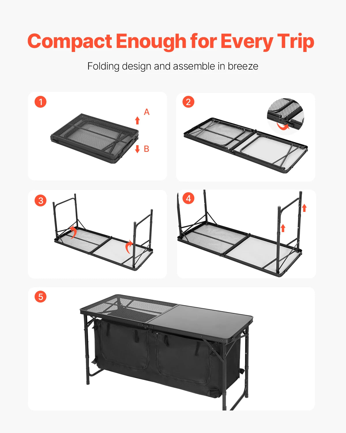 SucceBuy Mesa de cocina para acampar, mesa de cocina al aire libre, estación de cocina portátil ligera de aluminio para barbacoa, fiesta, Picnic, RV, viajes
