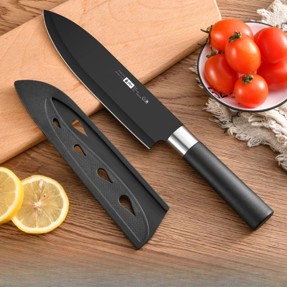 Juego de cuchillos de cocina con soporte para cuchillos, juego de cuchillos de acero negro de alta calidad, cuchillo de regalo, utensilios de cocina de acero inoxidable para el hogar, 6 uds.
