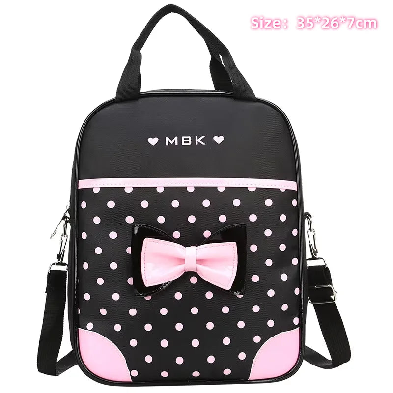 Mochila Escolar Ligera para Niñas de 6 a 12 Años, Linda Mochila con Lazo de Puntos, con Correas Acolchadas Ergonómicas
