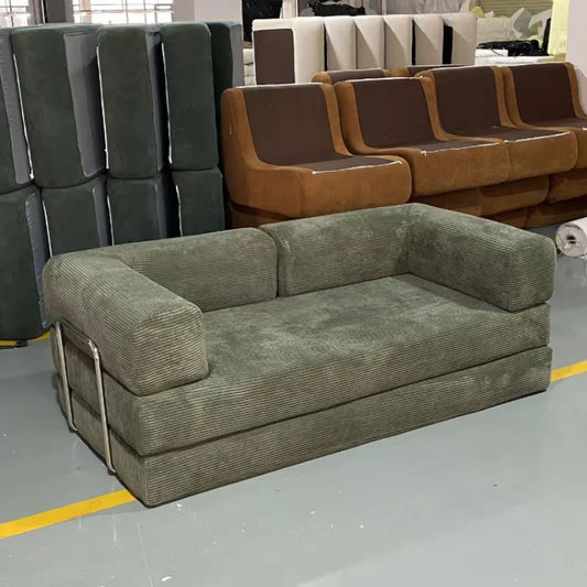 m Sofá italiano minimalista retro de pana de alta gama para sala de estar, sofá cama comprimido, transporte aéreo lavable m