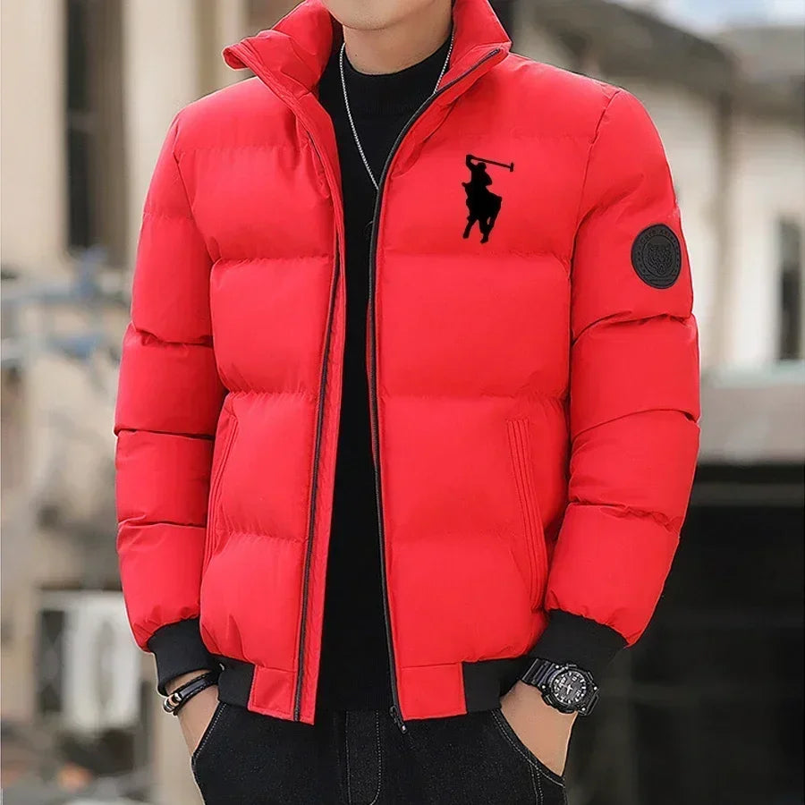 Nueva Chaqueta Casual de Plumón para Hombre, Otoño-Invierno, con Cuello Alto, Corta, Cálida, Estampada, con Cremallera, Estilo Urbano, Parka