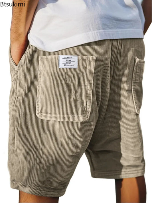 Novedad de verano, pantalones cortos de pana para hombre, estilo americano Vintage, pantalones casuales con múltiples bolsillos, pantalones cortos deportivos de pierna recta a la moda para hombre