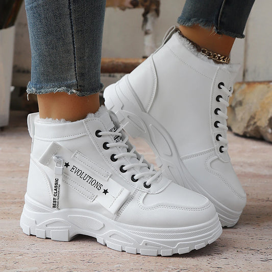 Zapatillas de deporte para mujer, zapatillas de deporte a la moda para otoño e invierno, botas de nieve impermeables con altura aumentada, zapatos deportivos cálidos con plataforma alta para mujer
