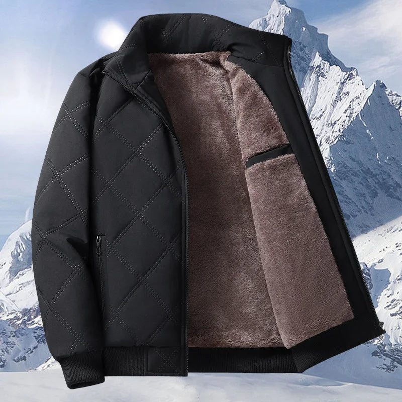 Parkas de terciopelo para hombre de otoño e invierno, Chaqueta de algodón con cuello de béisbol grueso para hombre de negocios, chaqueta informal holgada de gran tamaño para hombre