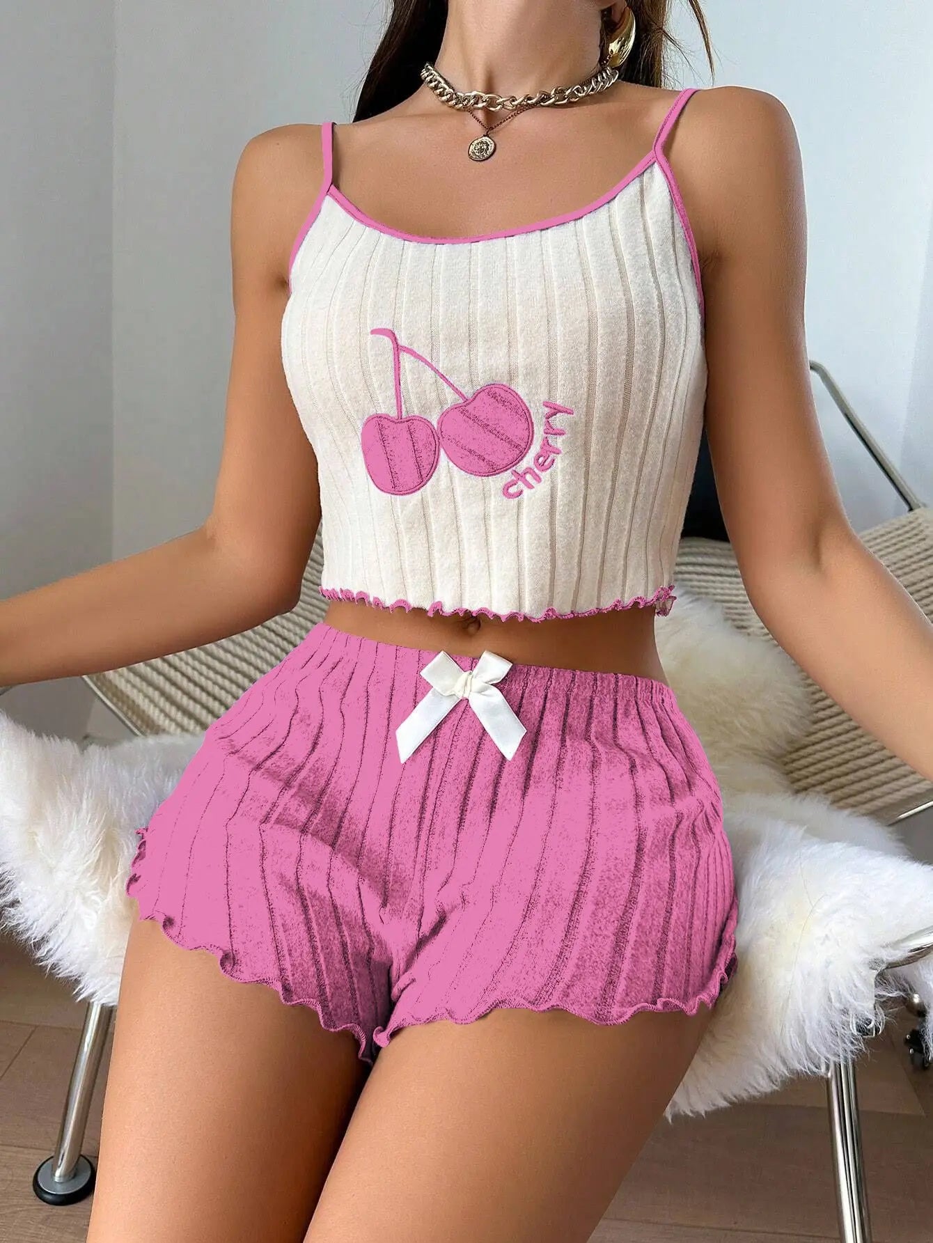 Conjunto de Pijama Casual de Verano para Mujer, 2 Piezas, Top Halter y Pantalones Cortos, Ropa de Dormir, Ropa para Estar en Casa