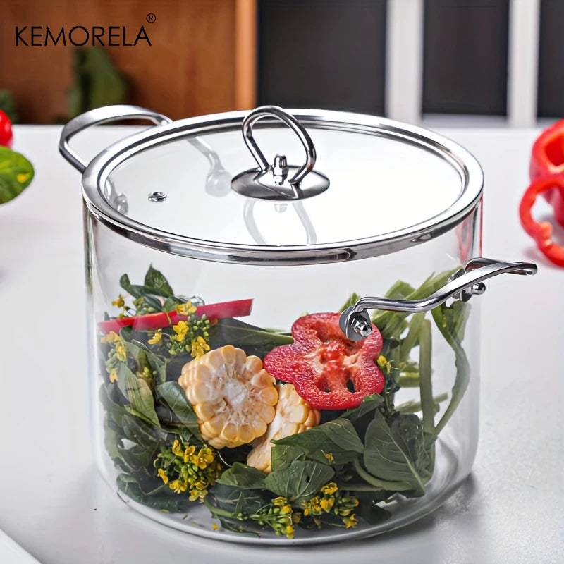 KEMORELA 1 Uds olla de cocina de vidrio 2.5L/3,5L olla de fuego resistente al calor ollas de doble mango con tapa de olla utensilios de cocina de vidrio de borosilicato