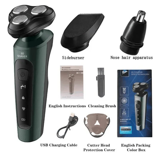Afeitadoras eléctricas para hombres, maquinilla de afeitar eléctrica resistente al agua, uso en seco y húmedo, máquina de afeitar rotativa con batería recargable