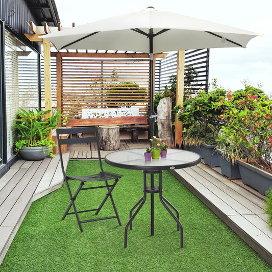 Outsunny Mesa de Jardín Redonda de Cristal con Agujero para Sombrilla Ø80x72 cm