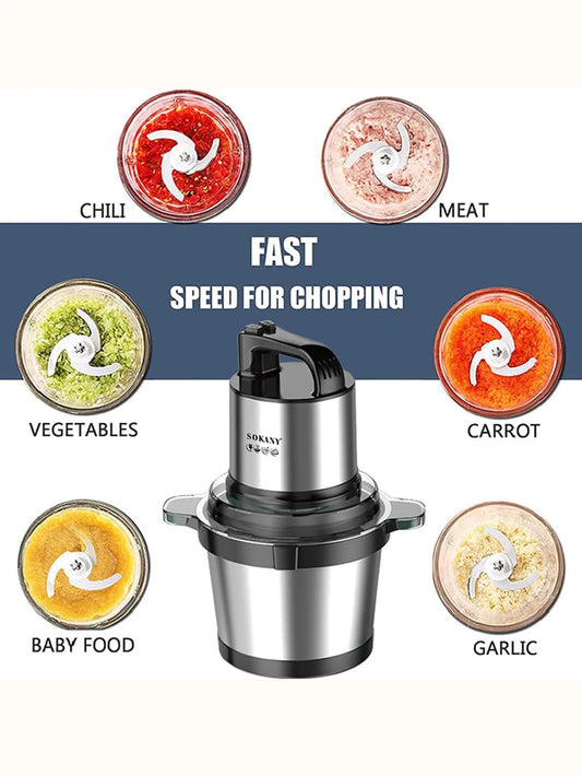 1pc electric kitchen knife with stainless steel bowl, 2 speed meat grinder with 4 blades for meat and onions.