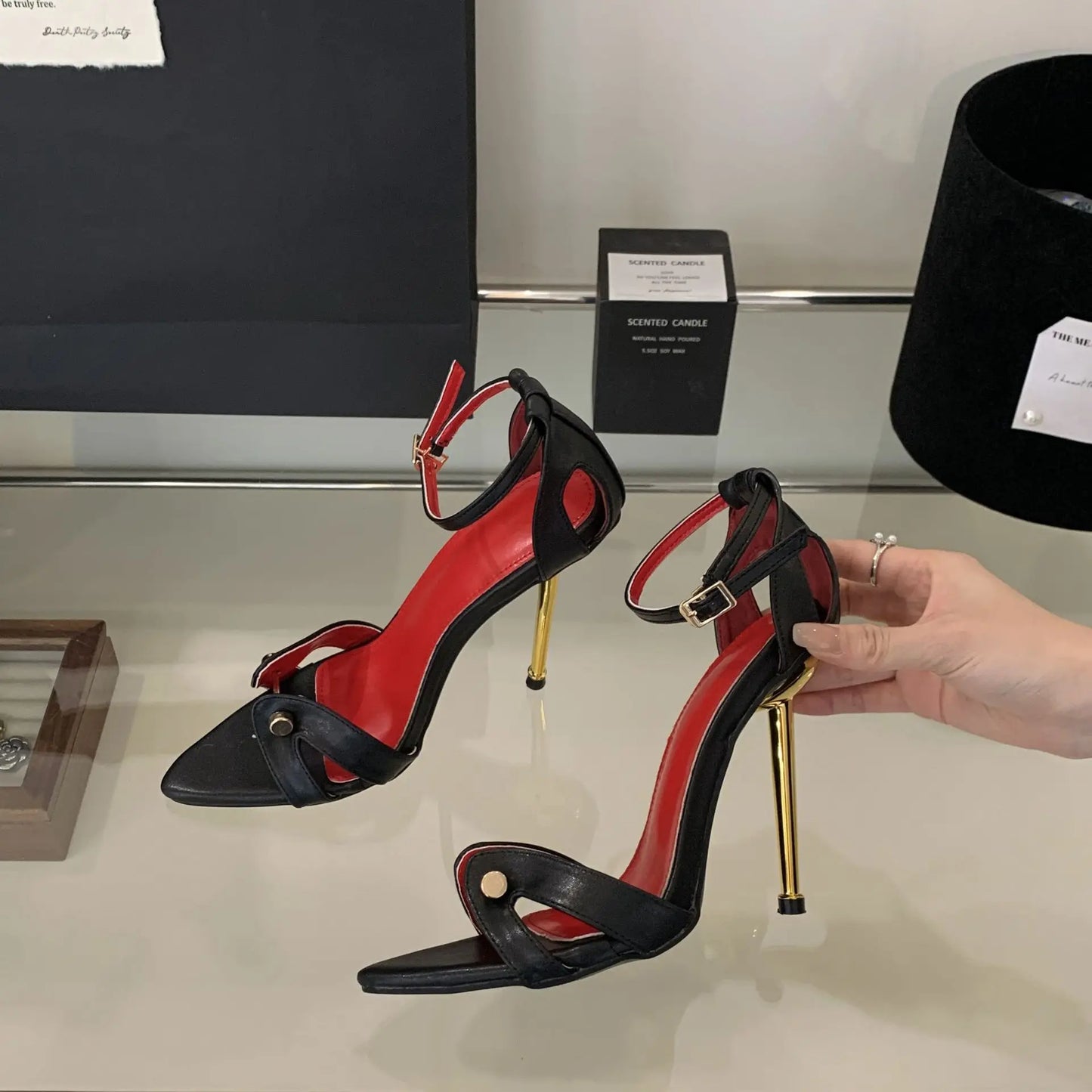 Sandalias de Tacón de Aguja con Correa de Tobillo y Estampado de Leopardo para Mujer, Zapatos de Vestir para Fiesta, Tacones de Aguja con Banda Metálica Estrecha y Punta en Pico