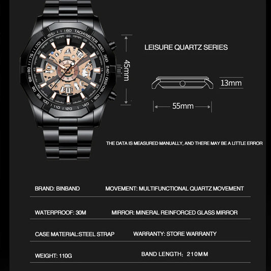 Relojes BINBONG de negocios para Hombre, Reloj de cuarzo luminoso con calendario resistente al agua para Hombre, Reloj de acero inoxidable para Hombre