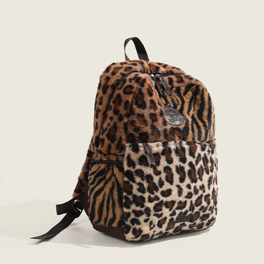 Mochila con estampado de leopardo, mochila de cabina de avión a la moda, bolso escolar de gran capacidad, bolsas suaves de felpa versátiles, Mochilas para Mujer 2025