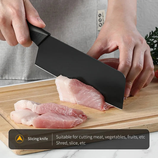 Juego de cuchillos de cocina con soporte para cuchillos, juego de cuchillos de acero negro de alta calidad, cuchillo de regalo, utensilios de cocina de acero inoxidable para el hogar, 6 uds.