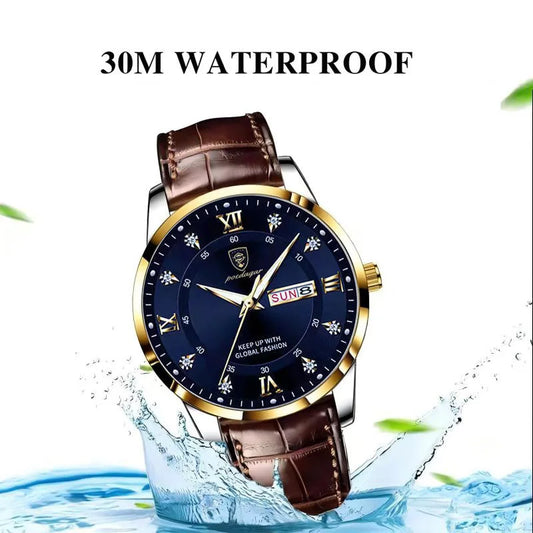 Reloj POEDAGAR Original de alta calidad para hombre, reloj de pulsera deportivo de cuero luminoso resistente al agua para hombre, relojes casuales elegantes de cuarzo para hombre