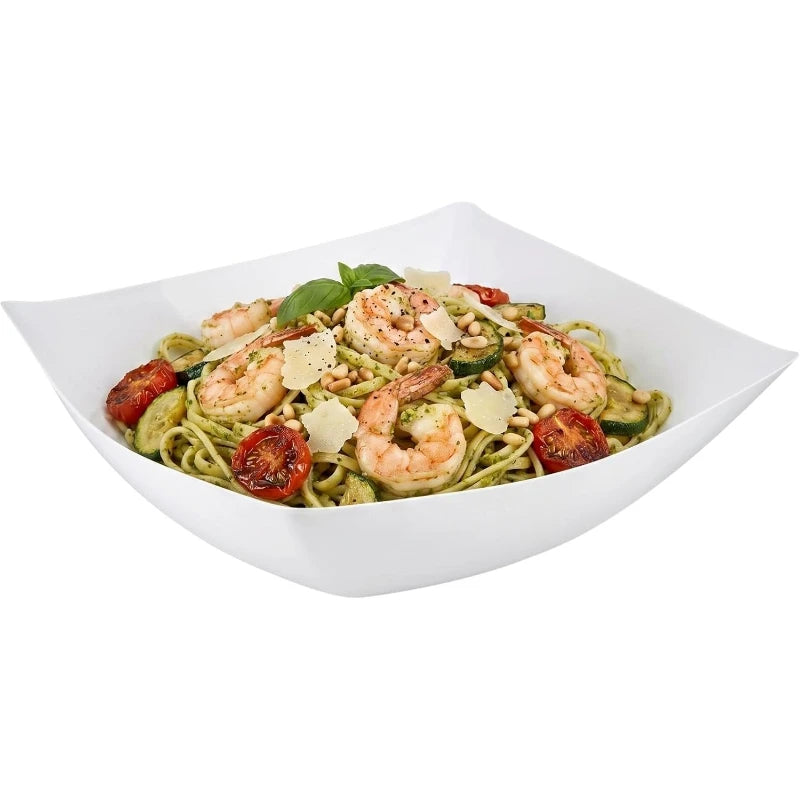 Juego de 4 Platos Hondos de Paja de Trigo Blanca, Imitación Cerámica, Esquinas Cuadradas, Irrompibles, Aptos para Microondas, Platos Sencillos para la Cena