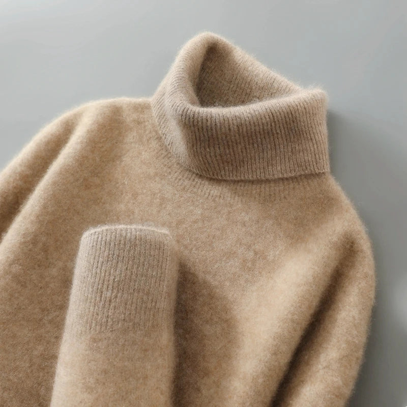 Suéter de cuello alto de lana 100% con jersey para hombre, otoño e invierno, cálido y de manga larga, superventas, nuevo suéter básico de punto