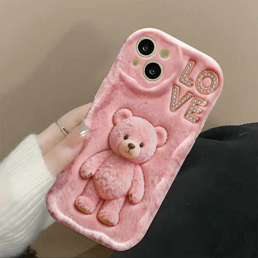 Funda para Teléfono con Diseño de Osito de Peluche Rosa y Patrón de Amor para iPhone 17 Pro Max, iPhone Air 16 Plus, 15, 14, 13, 12, 11, Carcasa Antigolpes