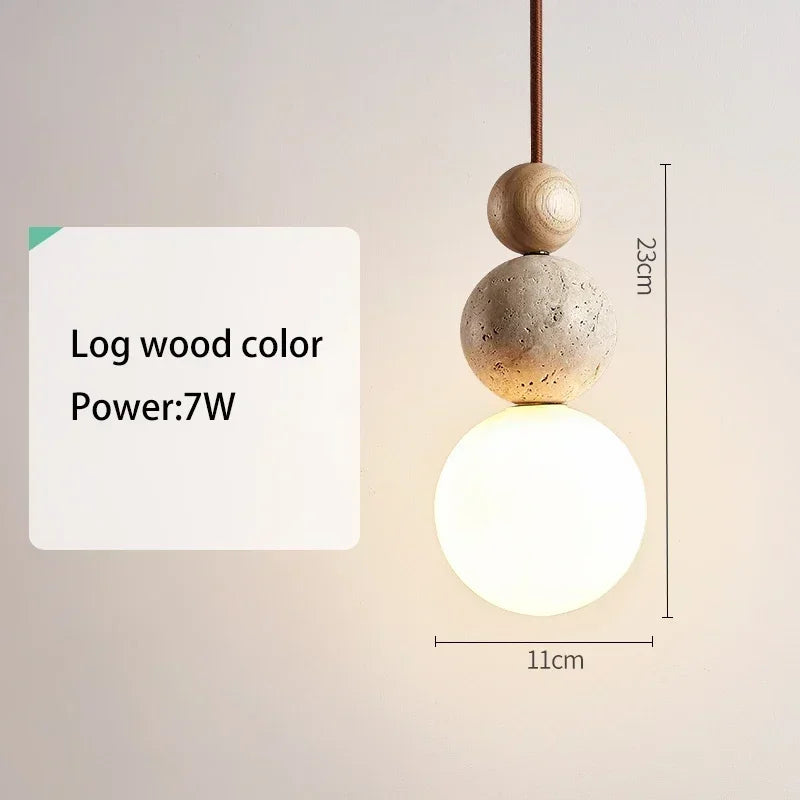 Luma-luces colgantes de travertino amarillo estilo crema, lámparas colgantes de madera de piedra natural para dormitorio, mesita de noche, restaurante, isla de cocina