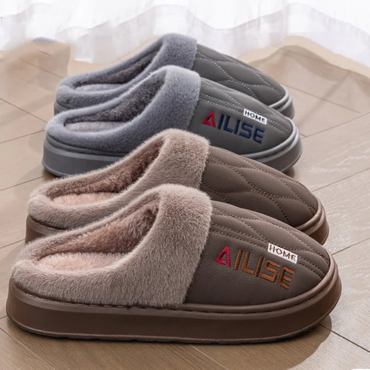 Pantuflas Cálidas para Hombre, Impermeables, con Suela Gruesa y Suave, Pantuflas Antideslizantes para el Hogar, Cálidas para Invierno, Zapatos Planos para Parejas, Tallas Grandes 50 51