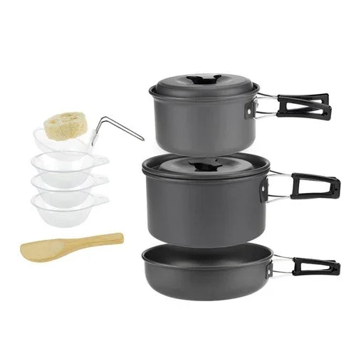 Juego de utensilios de cocina para acampar para 1 a 7 personas, olla y sartén ligeros y portátiles con bolsa de transporte, perfecto para acampar al aire libre