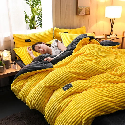 Funda nórdica gruesa de terciopelo de Color sólido, juego de cama cálido para invierno, funda de edredón doble, funda de edredón doble Queen King 220*240