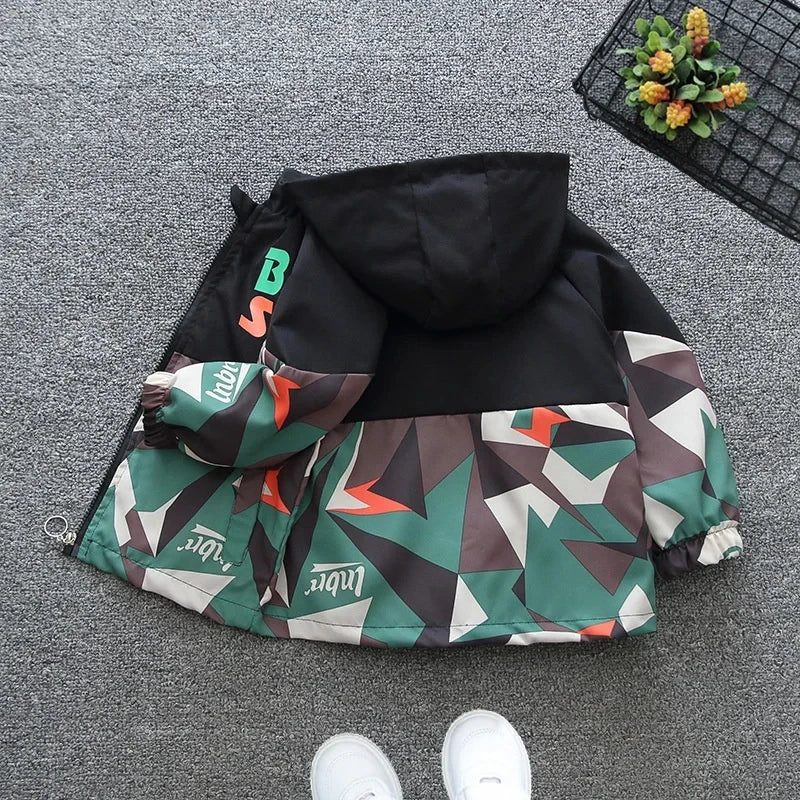 Chaquetas con capucha para niños, abrigo cortavientos fino con cremallera para primavera, estampado informal para niñas, ropa de abrigo para niños, chaqueta de camuflaje