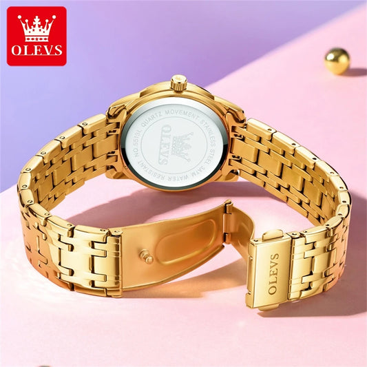Relojes OLEVS para mujer, reloj de pulsera luminoso resistente al agua de acero inoxidable Original dorado a la moda, reloj clásico elegante para mujer con fecha