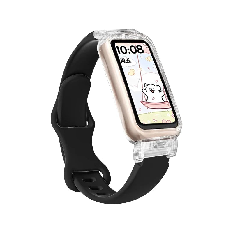 Funda transparente + correa para Huawei Band 10/9/8, accesorios, pulsera deportiva de silicona, correa para Huawei Band 10 9 NFC/8 NFC