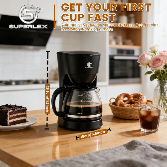 Cafetera Eléctrica de Goteo SUPERLEX de 1.25L, 600W, Estilo Americano, con Ventana de Nivel de Agua y Filtro Reutilizable