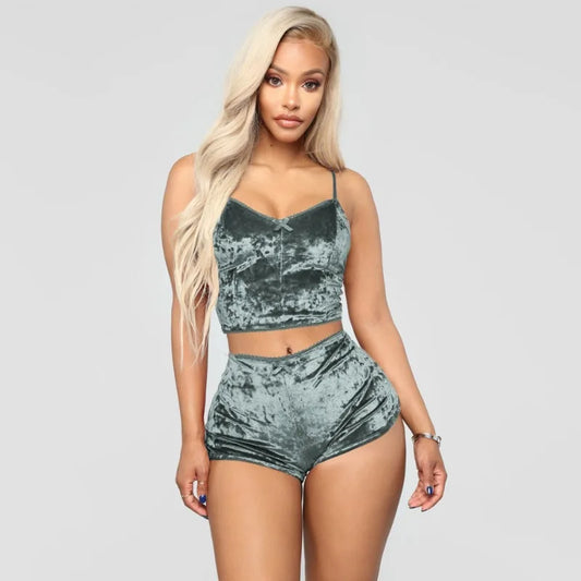 Conjunto de Pijamas para mujer, Pijamas sexis de terciopelo satinado de seda rosa y roja, ropa para dormir, bata, conjuntos de lencería Sexy, ropa de dormir