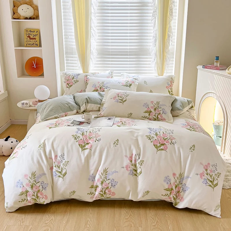 Juego de fundas de edredón 100% de algodón, ropa de cama con estampado de flores, suave y agradable para la piel, 1 unidad, 2 fundas de almohada, 3 unidades