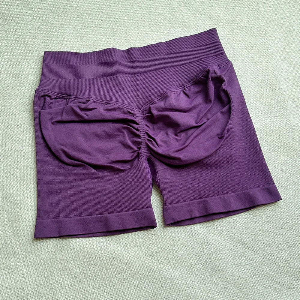 Pantalones cortos deportivos para mujer, pantalones cortos de gimnasio con banda baja acanalada de 4,5 ", mallas sin costuras para entrenamiento y Yoga