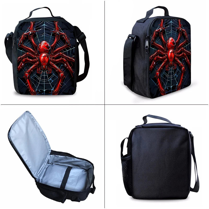 Juego de mochila de tres piezas Red Spider para niños y niñas, los mejores regalos, mochila escolar de dibujos animados en 2D para niños