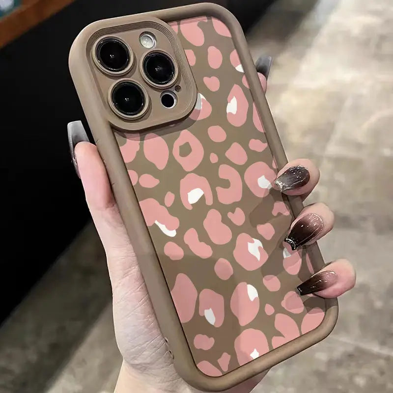 Funda de teléfono con estampado de leopardo rosa de pantalla completa para iPhone 16 15 14 13 12 11 Mini Pro Max X XR XSMax 6S 6 7 8 Plus SE20 Y2k