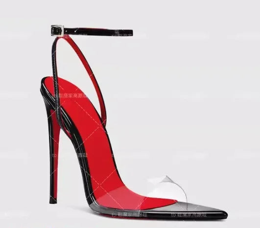 New 12cm Pointed Thin Heel High-heeled Shoes with A Single Strap and Half Drag Revealing Toes Sexy Fashion Sandals in Large Size