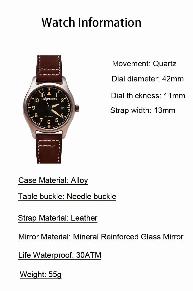 Nuevo Reloj de Moda para Hombre LINGHANGXING 2026, Movimiento de Relojería, Esfera Luminosa, Correa de Cuero Genuino, Estilo Casual de Negocios